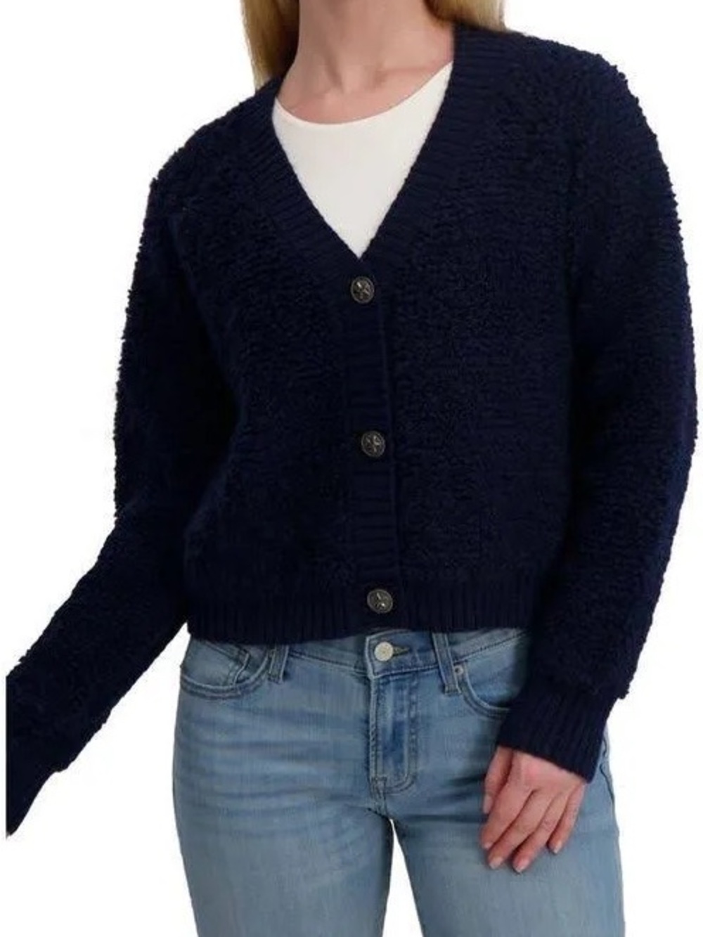 Lucky Brand Navy V-Neck Button Women's Sweater Cardigan